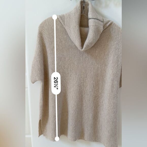 Griffen Cashmere Side Zip Cowl Neck Short Sleeve Sweater Top in Beige M - Picture 9 of 9